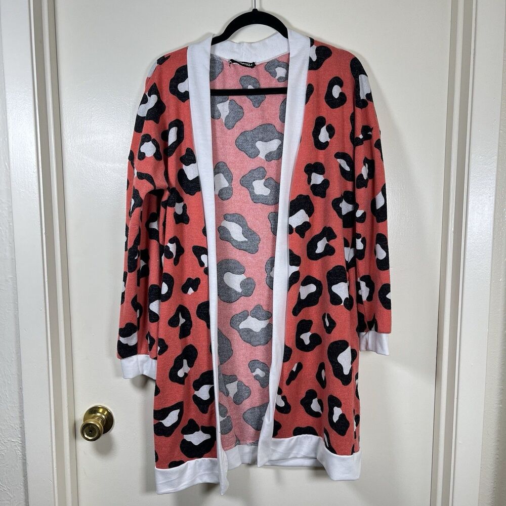 Hemish Women's Pink Leopard Print Button Down Cardigan Plus Size XL